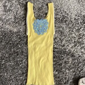 Jet John Eshaya T's 100% Cotton Yellow Ribbed  Tank Flower Design Size O/s NWOT